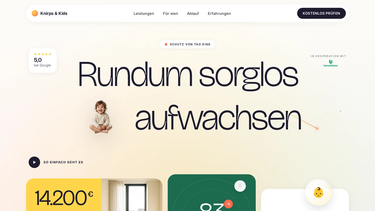 Kindervorsorge-Seite von Knirps und Kids Co.